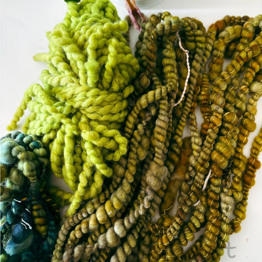 Handspun Yarn Bundle in Green and Brown
